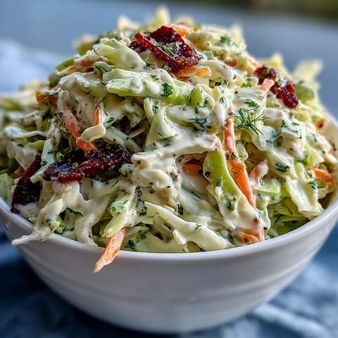A bowl of creamy Coleslaw with shredded green and red cabbage, tossed with bright orange carrots and a tangy dressing.