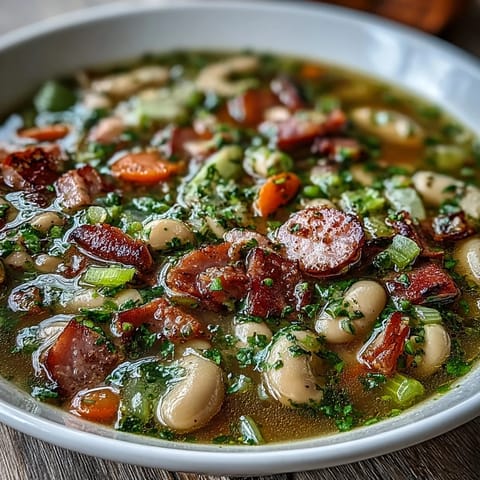 Warm and comforting Ham and Lima Bean Soup with diced vegetables and smoky ham simmering in a rich, flavorful broth.  