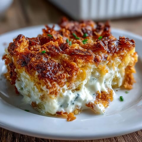 Golden-baked funeral potatoes with creamy Greek yogurt sauce, melted cheddar, and a crunchy cornflake topping for gatherings.  