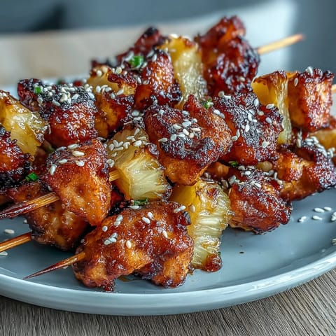 Savory-sweet air fryer chicken pineapple bites featuring tender chicken, fresh pineapple, and a glossy honey-soy glaze for irresistible flavor.
