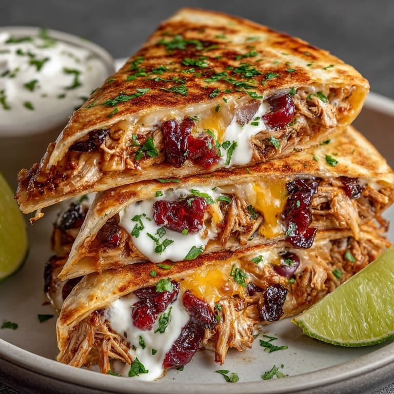 A close-up of savory Cherry Chipotle Turkey Quesadilla Pockets, showcasing the melted cheese and ingredients.