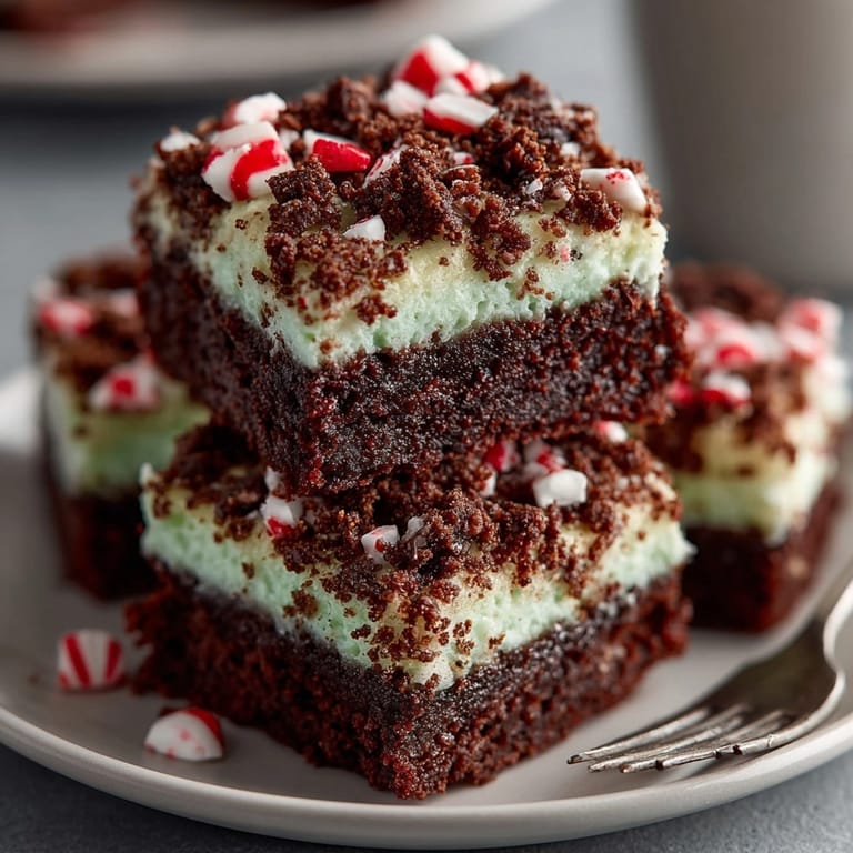 A high-angle shot of freshly cut Chaos Cake Peppermint Cookie Crumble Squares, ready to be served.