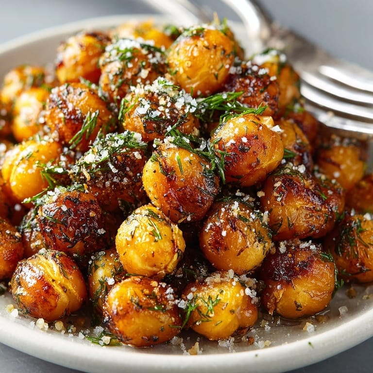 A bowl overflows with Dill Pickle Dust Roasted Chickpeas, offering a savory crunch—perfect for snacking.
