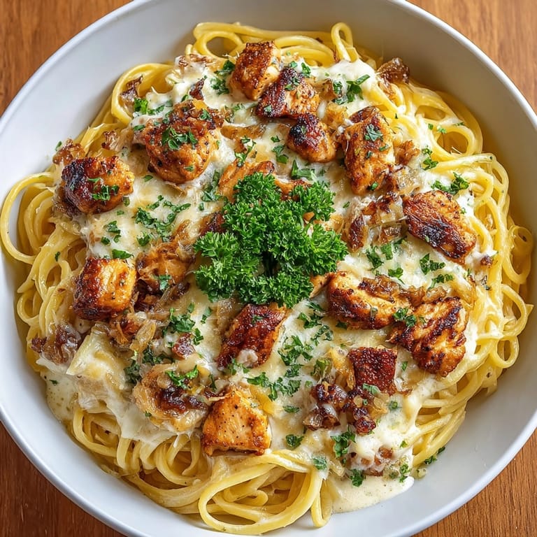 Steaming plate of Monterey Chicken Spaghetti, blending tender chicken, creamy cheese, and al dente pasta.