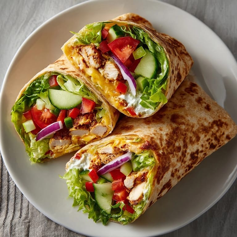 Easy chicken wraps in 5 minutes served on a plate, perfect for a quick, healthy meal.