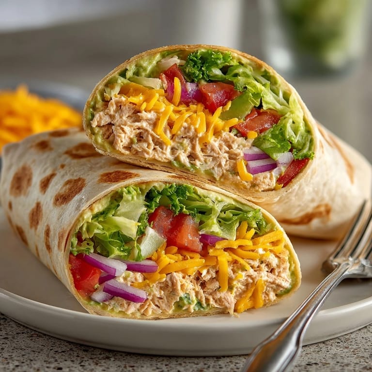Closeup of Avocado Ranch Tuna Wraps on a plate, ready for a quick, healthy lunch.