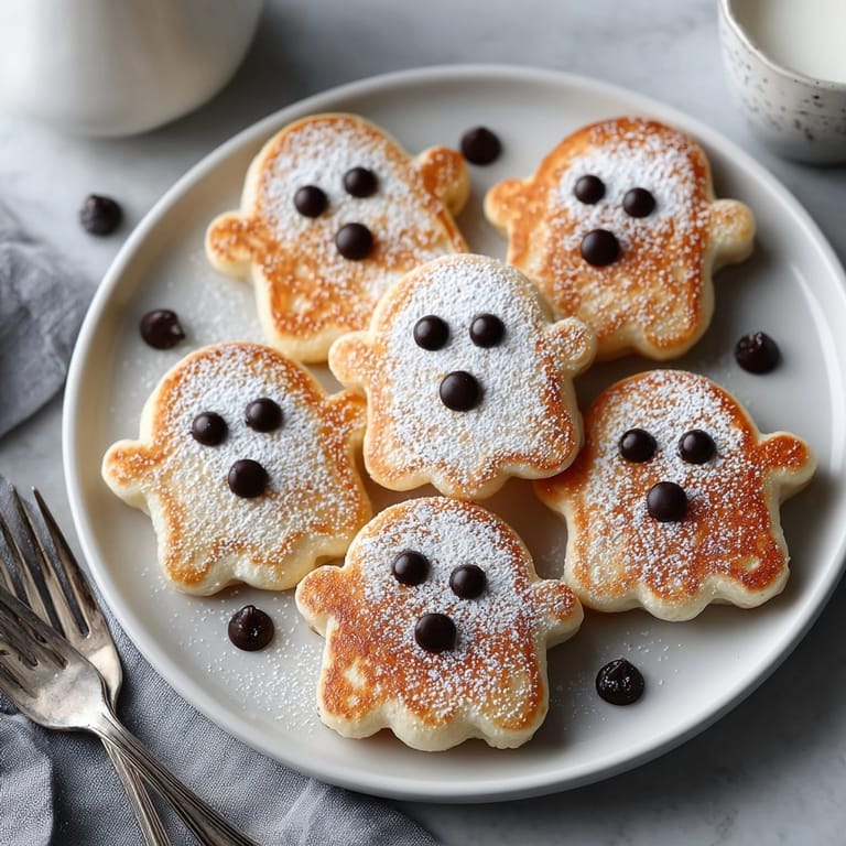 Homemade ghost pancakes recipe: fluffy, playfully shaped for a fun Halloween brunch.