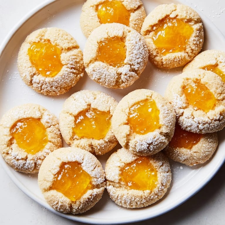 Festively decorated Heavenly Hanukkah Citrus Thumbprint Christmas Cookies, perfect for sharing at gatherings.  