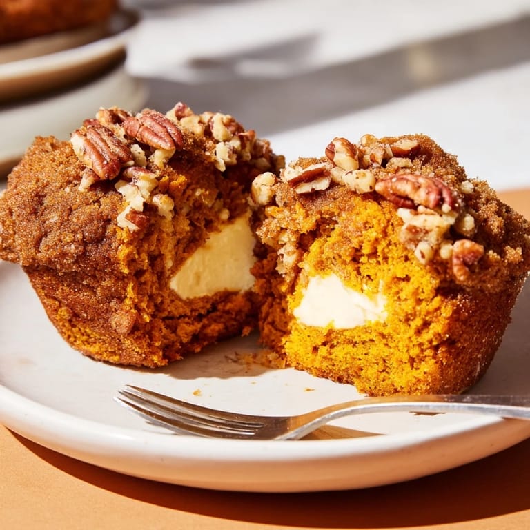 Delicious pumpkin cream cheese muffins topped with crunchy pumpkin seeds and creamy filling.   