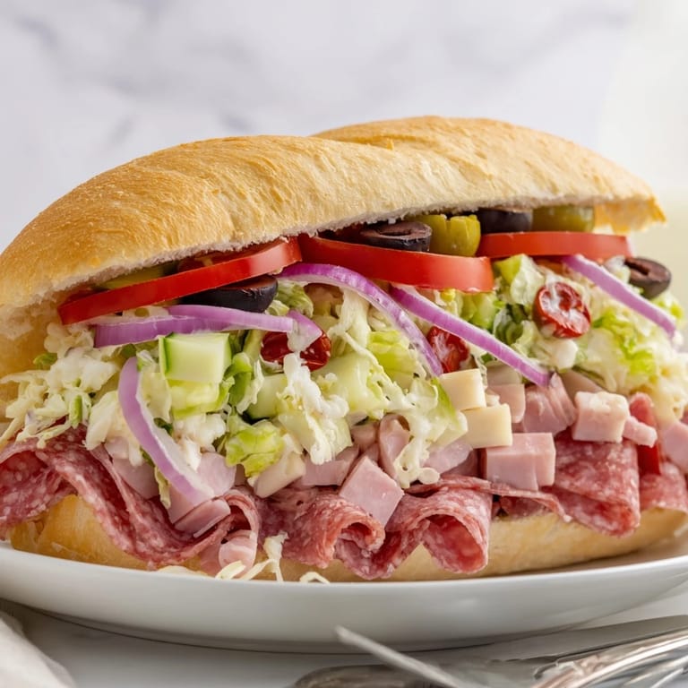 Vibrant Flavor Mash-Up Sandwiches piled high with fresh ingredients and tangy provolone.