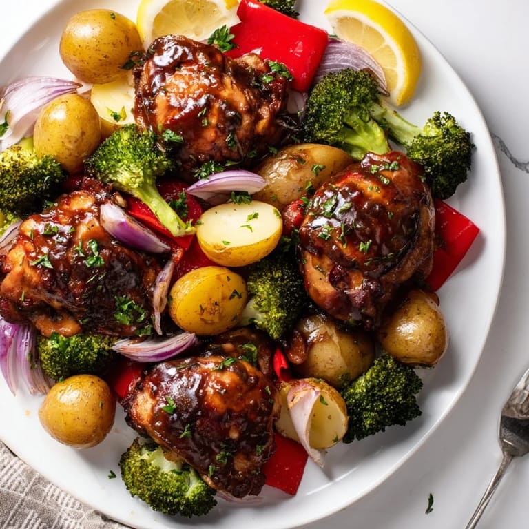 Hearty Lazy Gourmet Chicken & Vegetable One-Pot, showcasing vibrant veggies and tender chicken.  
