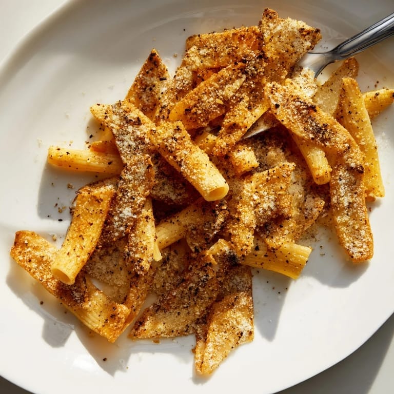 baked pasta chips coated in aromatic spices, perfect for dipping and sharing
