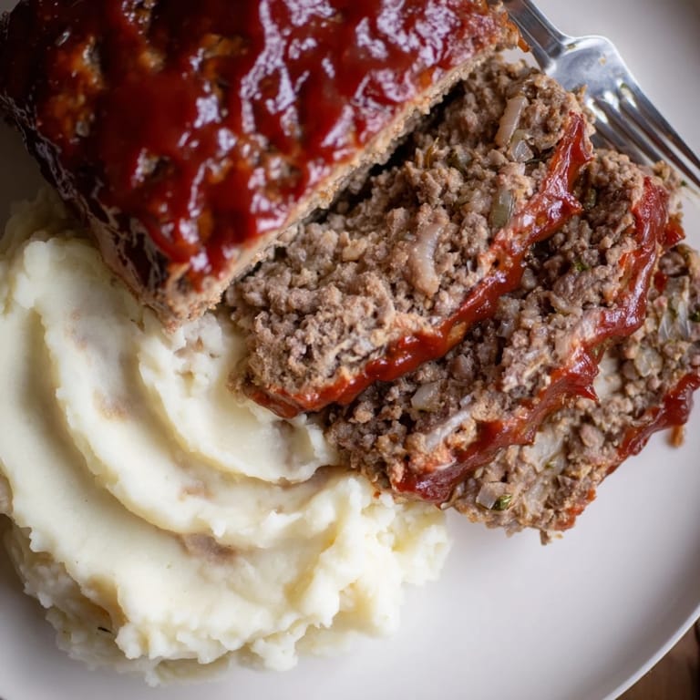 A golden-crusted Classic Meatloaf with creamy mashed potatoes, perfect for family dinners.  