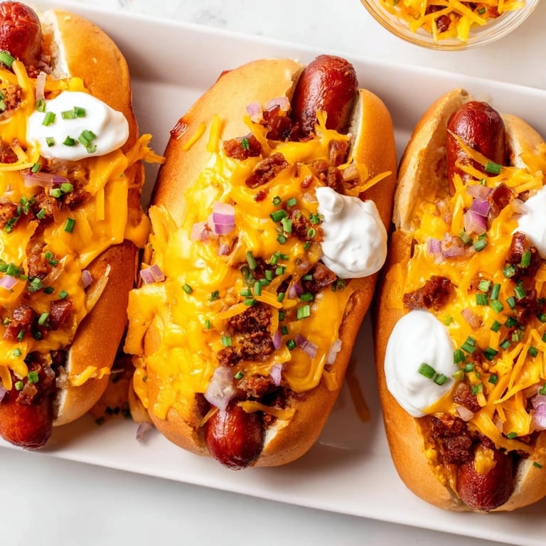 Cheesy, baked Chili Dog Casserole: a comforting American classic, ready to serve and enjoy.