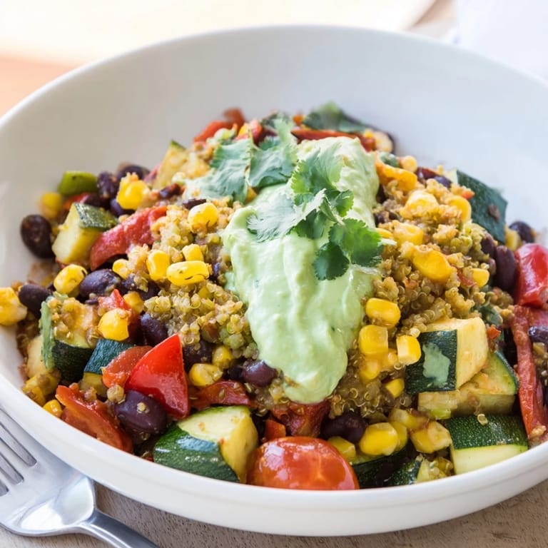 A one-pan veggie-packed taco skillet brimming with colorful vegetables and black beans, served with lime.
