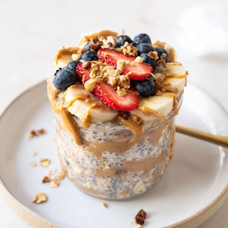 Perfectly chilled Overnight Oats jars, a delightful mix of oats, fruit, and peanut butter.