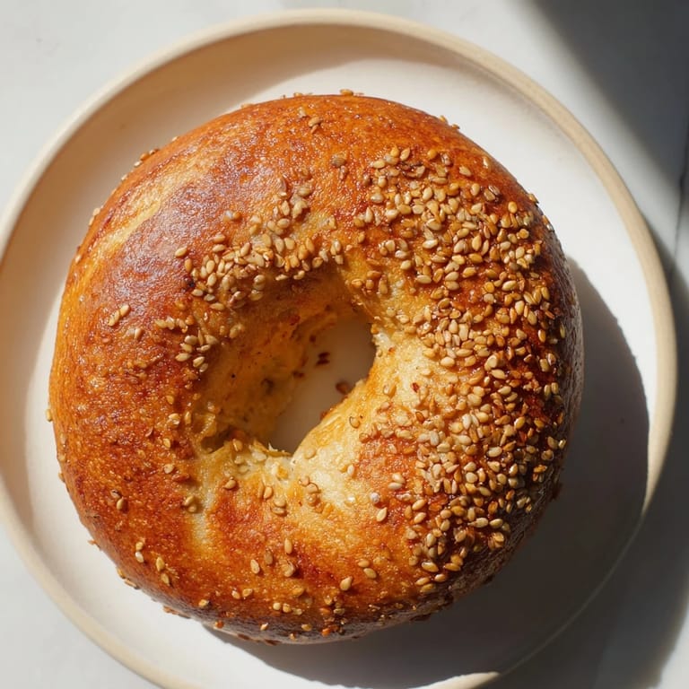 This photo shows freshly baked Homemade Budget Bagels with sesame seeds, ideal for a morning meal.