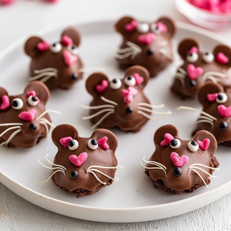 These irresistible Silly Rat Cake Brownie Bites present adorable, expressive rat details, ready for a fun, creative dessert.