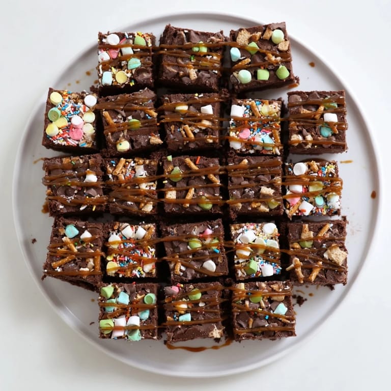 Warm caramel drizzle over Chaos Chocolate Cake Bites provides a rich flavor and beautiful presentation.