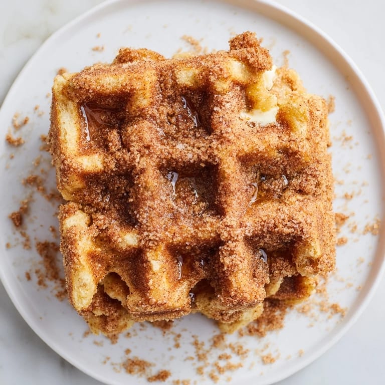 Warm, buttery Express Cinnamon Sugar Churro Waffles, perfect for a quick and sweet breakfast treat.