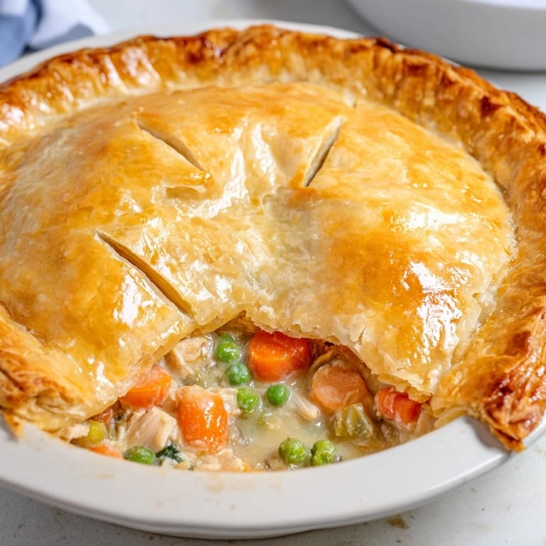 Imagine a warm, savory Marry Me Chicken Pot Pie sliced, revealing creamy chicken and vegetable filling.