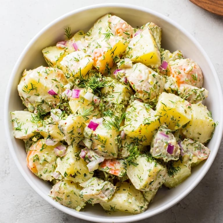 Enjoy the flavors of creamy chopped egg and potato salad, perfect for a summer side dish.
