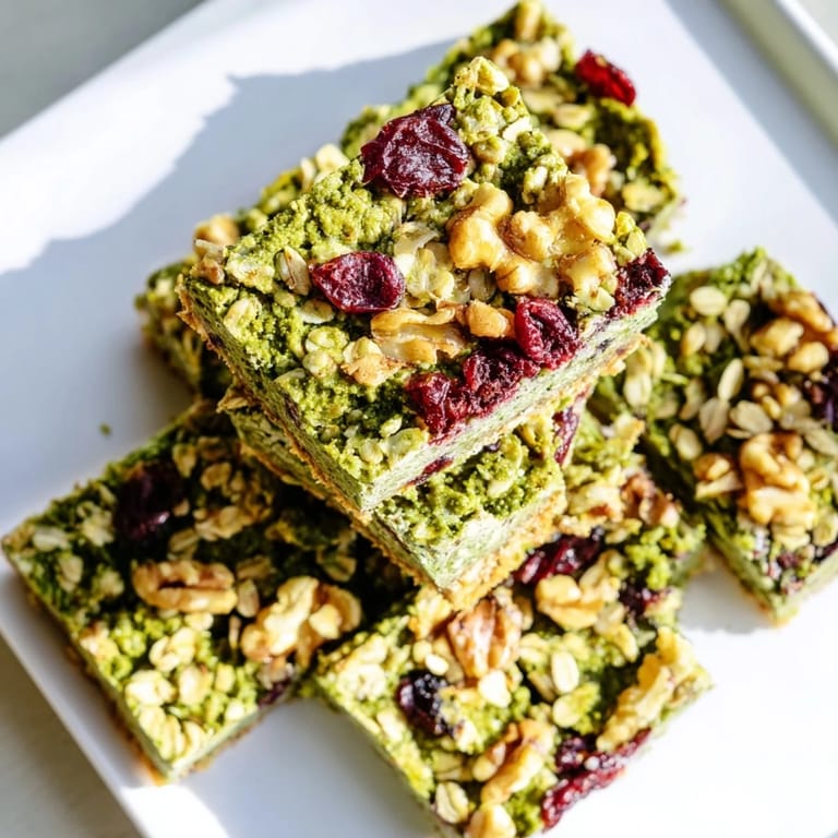 Chewy Matcha Cranberry Oat Crumble Breakfast Bars showcasing jewel-toned cranberries and inviting textures.