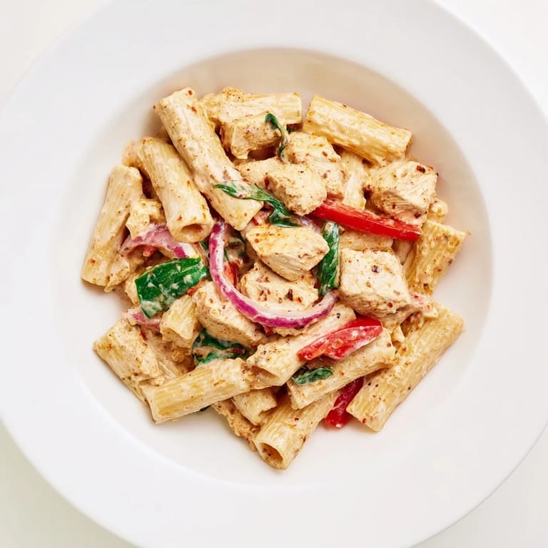 Colorful vegetables mingle with the chicken in this fantastic Creamy Cajun Dirty Snow Chicken Pasta dish.