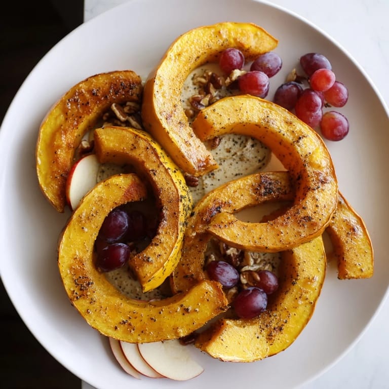 Vibrant Squirrels Acorn Hoard Platter overflowing with acorn squash wedges, grapes, and a delicious nutty dip.