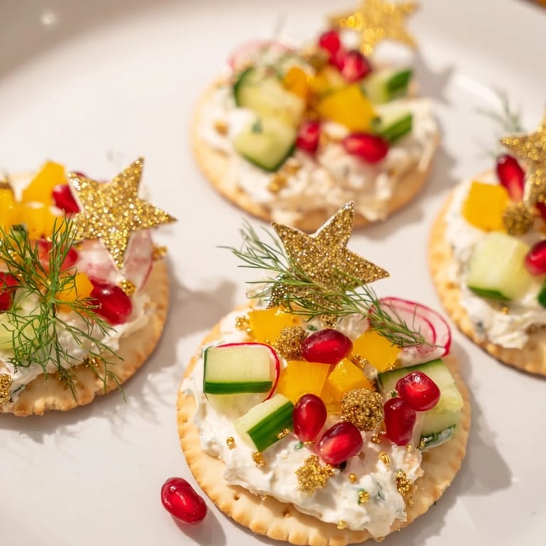 Picture this: Creamy Ornament Shaped Cracker Toppings with various ingredients, ready to be enjoyed.