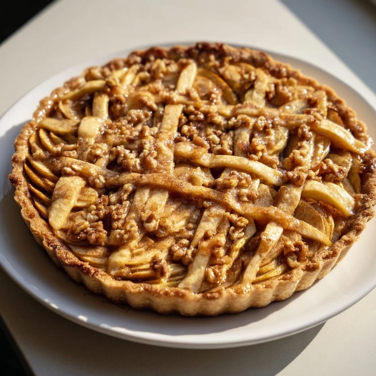 Freshly baked The Lattice Orchard showcases a beautiful apple lattice over a walnut, honey filling.