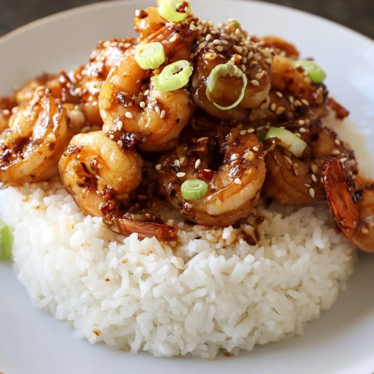 Succulent Honey Garlic Shrimp in a sweet glaze, garnished with sesame seeds, perfect for dinner.