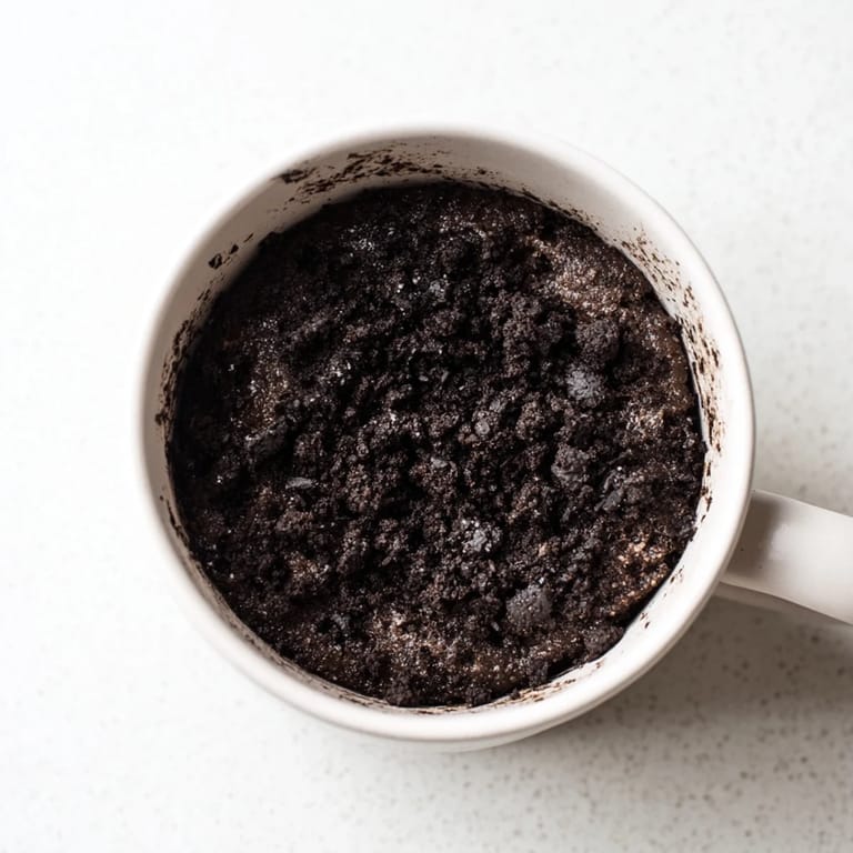 Delicious Oreo Mug Cake topped with fluffy whipped cream, ready for a sweet treat.