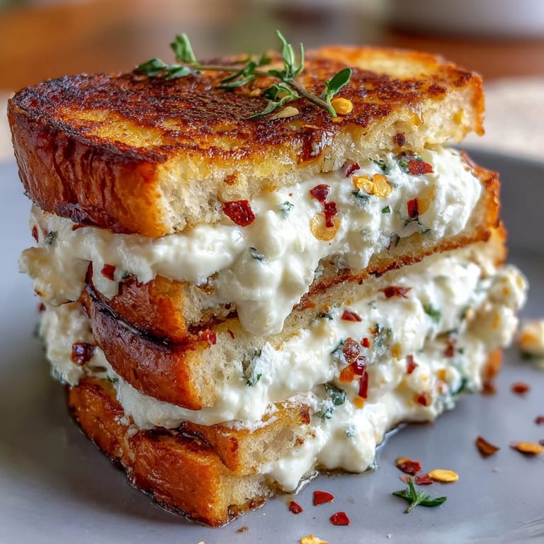 Served on a wooden board, the goat cheese grilled cheese drizzled with honey looks inviting.