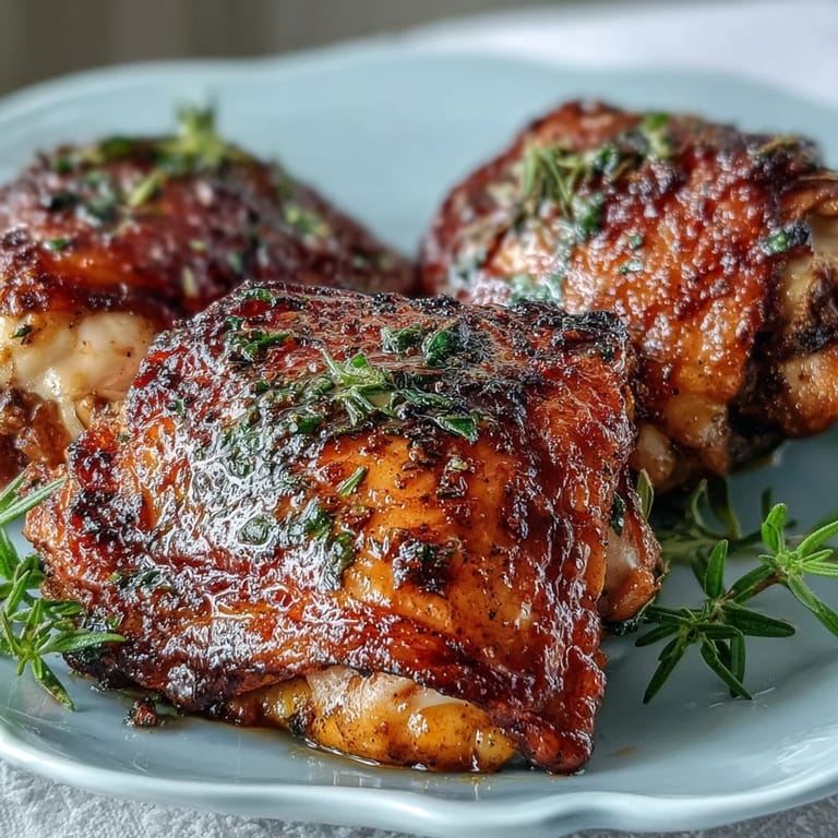 Eight golden Crispy Baked Bone-In Chicken Thighs rest on a wire rack, cooling before a savory dinner.
