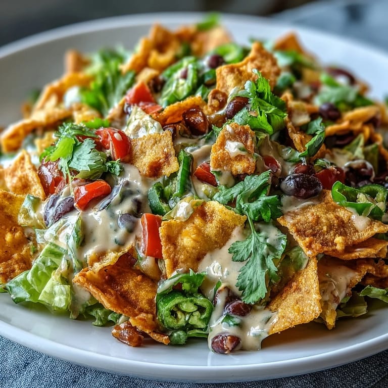 A close-up of Frito Cowboy Cabbage shows crumbled Chili Cheese Fritos, fresh cilantro, and jalapeños, ready to serve as a crunchy Southwestern side.