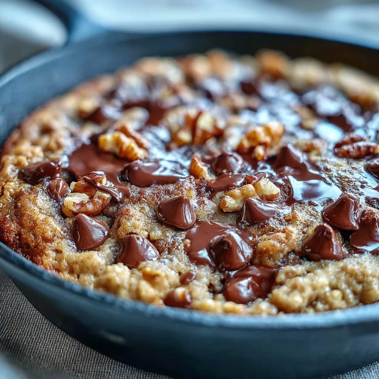 Ripe bananas and dark chocolate chunks baked into a shareable Chunky Monkey Oatmeal Cookie Skillet served warm.