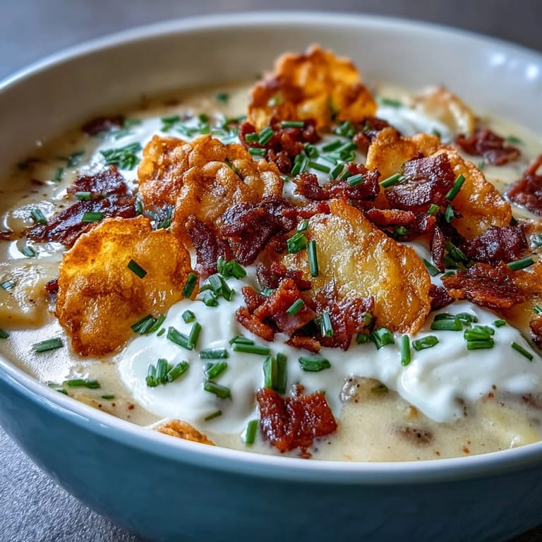 Hearty funeral potatoes loaded baked potato soup with tender potatoes, sour cream, and bacon crumbles for ultimate flavor.