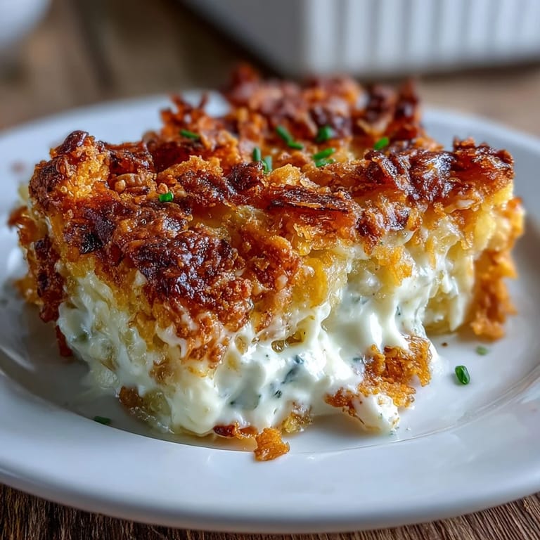 Golden-baked funeral potatoes with creamy Greek yogurt sauce, melted cheddar, and a crunchy cornflake topping for gatherings.  