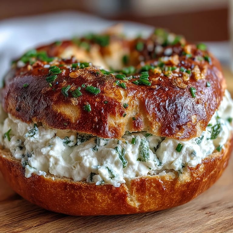 Golden-baked bagels infused with garlic and herbs, sliced and served with smooth cottage cheese spread for extra flavor.  